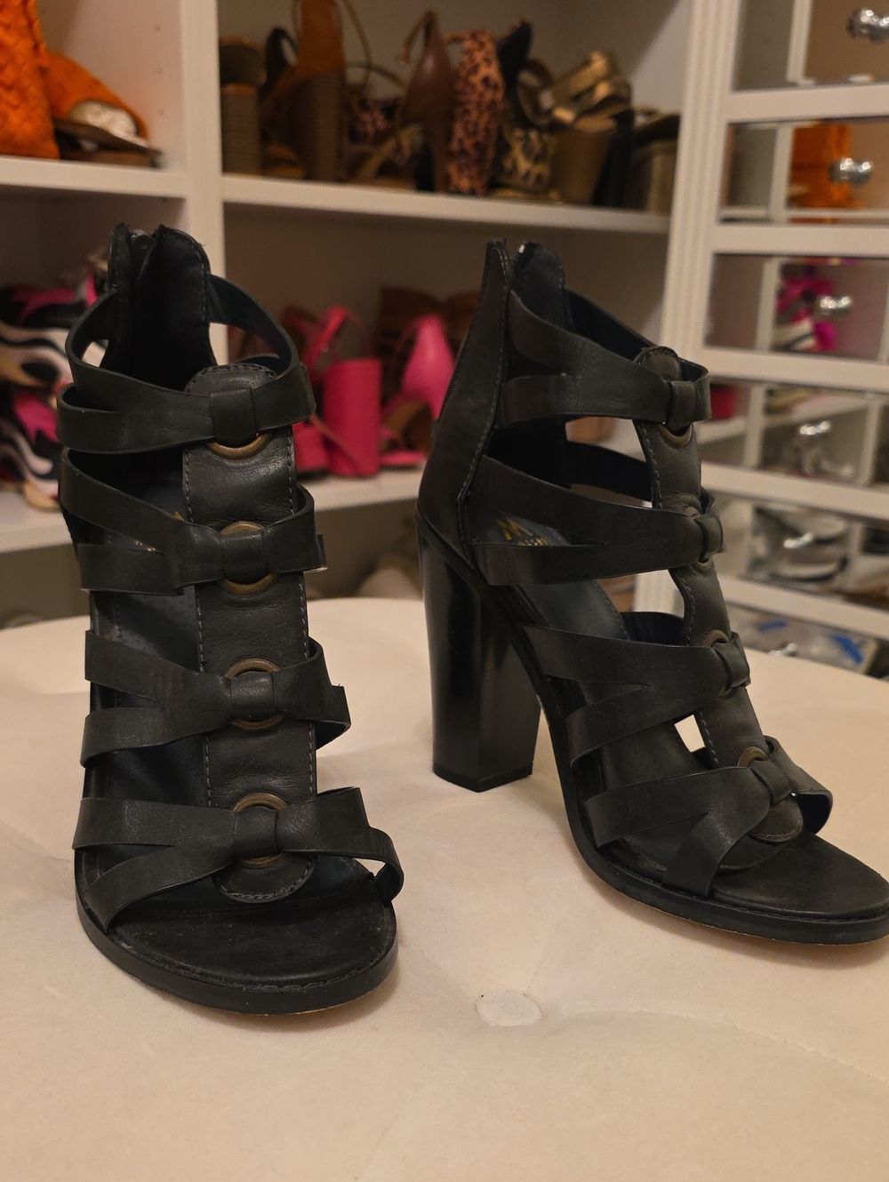 Madison By Shoe Dazzle Black Strappy Block Heel Sandals